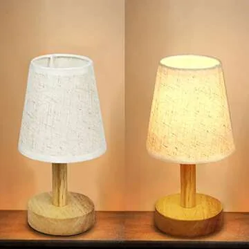 YKCGG Small Table Lamp,Bedside Table Lamp,Wooden Bedside Lamp Simple Bedroom Lamp Linen Shade Mini Desk Lamp Night Light Nightstand Lamp for Bedroom,Living Room,Kids Room