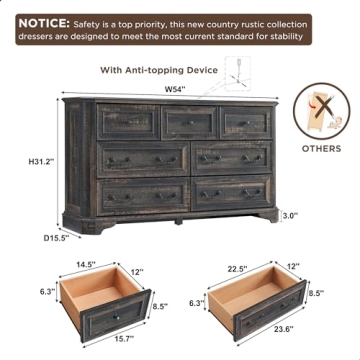 T4TREAM Rustic 7-Drawer Dresser for Bedroom Storage