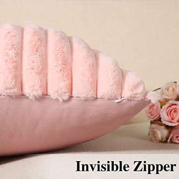 Soleebee Set of 2 Throw Pillow Covers Soft Cozy Velvet Pillowcase Faux Rabbit Fur Cover for Couch Sofa Bed Chair Home Decorative Pillows Cover (18x18 Inch, Pink)