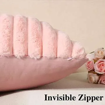 Soleebee Set of 2 Throw Pillow Covers Soft Cozy Velvet Pillowcase Faux Rabbit Fur Cover for Couch Sofa Bed Chair Home Decorative Pillows Cover (18x18 Inch, Pink)