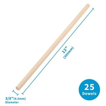 Wooden Dowel Rods for Crafting and Macrame - 25 Pack by Craftiff