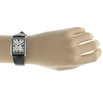 Peugeot Women's Silver-Tone Tank Shape Leather Dress Watch with Roman Numerals, Black