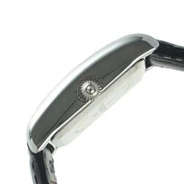 Peugeot Women's Silver-Tone Tank Shape Leather Dress Watch with Roman Numerals, Black