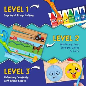 Funcils Toddler Scissor Skills - Art Supplies & Crafts Kit for Kids, Safety Scissors, Fine Motor Toys, Montessori Gifts for Boys & Girls Ages 3, 4, 5, 6, 7 Year Old, Preschool Learning Activity Books