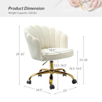 HULALA HOME Velvet Home Office Chair with Gold Base, Womans Modern Cute Shell Back Upholstered Desk ...