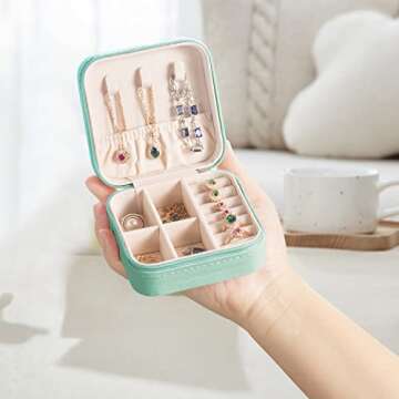 VOMNA Mini Jewelry Travel Case,Small Jewelry Box,Traveling Jewelry Organizer,Portable Jewellery Storage Holder for Rings Earrings Necklace Bracelet Bangle for Girls Women(Blue - 1 pack)