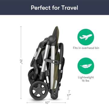 Colugo Compact Stroller - One Hand Fold Lightweight, Travel, Toddler, Airplane, Foldable Stroller with Rain Cover, Backpack and Cup Holder (Olive)