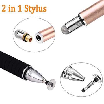 Mixoo Capacitive Stylus Pen, Disc & Fiber Tip 2 in 1 Series, High Sensitivity and Precision, Universal for ipad, iPhone, Tablets and Other Touch Screens, Model: Rose Gold