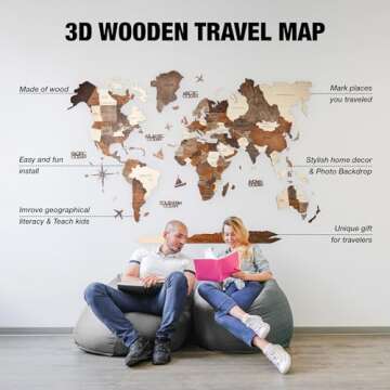Awesometik MULTICOLOR 3D Wood World Map – 3D Wood Map of the World – Easy Installation with Double Sided Tape – Includes Add-Ons – Premium Durable Plywood – Ideal for Home and Office Decor