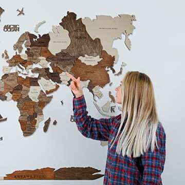 Awesometik MULTICOLOR 3D Wood World Map – 3D Wood Map of the World – Easy Installation with Double Sided Tape – Includes Add-Ons – Premium Durable Plywood – Ideal for Home and Office Decor