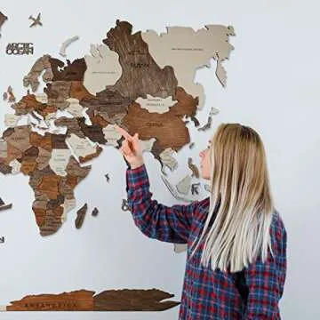 Awesometik MULTICOLOR 3D Wood World Map – 3D Wood Map of the World – Easy Installation with Double Sided Tape – Includes Add-Ons – Premium Durable Plywood – Ideal for Home and Office Decor