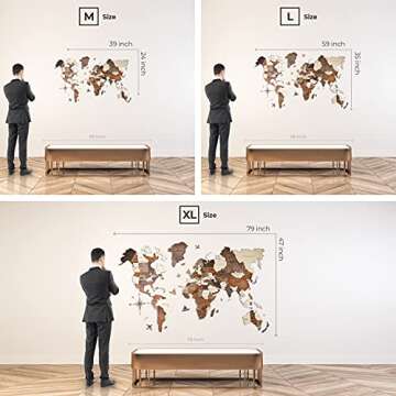 Awesometik MULTICOLOR 3D Wood World Map – 3D Wood Map of the World – Easy Installation with Double Sided Tape – Includes Add-Ons – Premium Durable Plywood – Ideal for Home and Office Decor