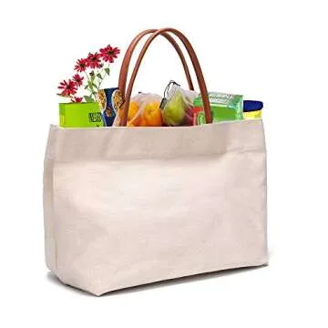 Ziqi 100% Canvas Bags Reusable Washable Tote Bag Perfect for Crafting Decorating Eco Friendly Large Foldable Heavy Duty Grocery Shopping (beige)