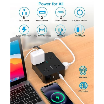 Surge Protector Power Strip with USB Ports for Dorm