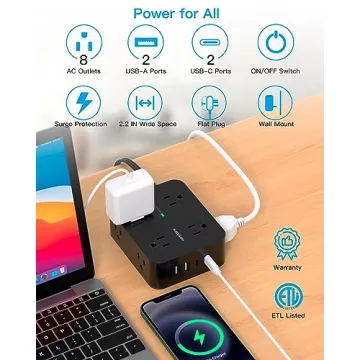 Surge Protector Power Strip with USB Ports for Dorm