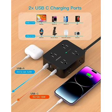Surge Protector Power Strip with USB Ports for Dorm