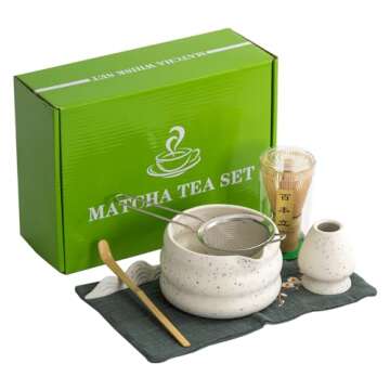 7Pcs Japanese Matcha Tea Set, Matcha Kit with Matcha Bowl (with Pouring Spout), Matcha Whisk, Whisk ...