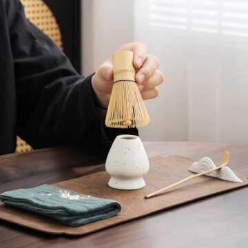 7Pcs Japanese Matcha Tea Set, Matcha Kit with Matcha Bowl (with Pouring Spout), Matcha Whisk, Whisk Holder, Strainer - Elegant Matcha Set for Gifting and Personal Use, Gift Box Packaging (white)