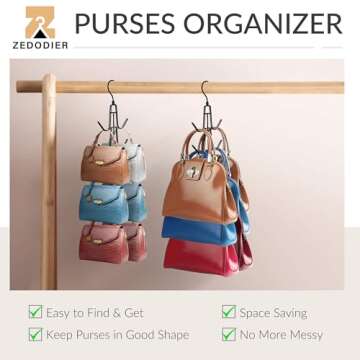 ZEDODIER Purses Handbags Hangers, Purse Handbag Holder Metal Space Saving Hangers Bags Handbags Storage Organizer, Closet Organization for Purses Handbags Backpacks Tank Tops Belts