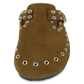 HALOFIVE Women's Mules & Clogs, Women's Suede Clogs Leather Mules Cork Footbed Rivet Potato Shoes with Arch Support Men's Comfort Slip-On Clogs(Brwon, 8-8.5)