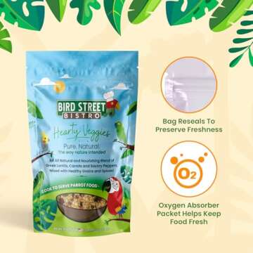 Bird Street Bistro Parrot Food - Parakeet Food - Cockatiel Food - Bird Food - Cooks in 3-15 min with Natural & Organic Grains - Legumes - Non-GMO Fruits, Vegetables, & Health Orientated Spices