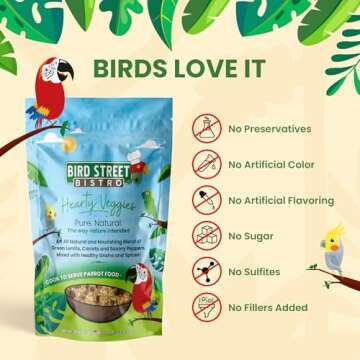 Bird Street Bistro Parrot Food - Parakeet Food - Cockatiel Food - Bird Food - Cooks in 3-15 min with Natural & Organic Grains - Legumes - Non-GMO Fruits, Vegetables, & Health Orientated Spices