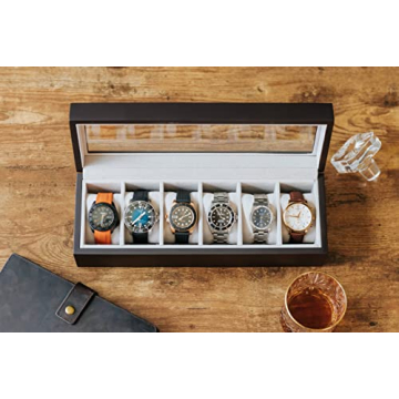 Elegant Watch Box Organizer with Glass Top and Magnetic Closure