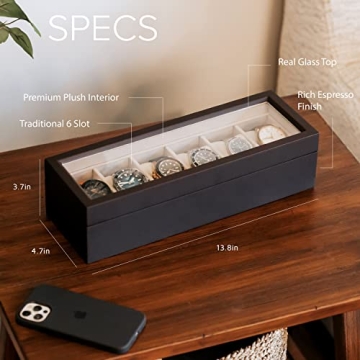 Elegant Watch Box Organizer with Glass Top and Magnetic Closure