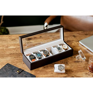 Elegant Watch Box Organizer with Glass Top and Magnetic Closure