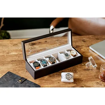 Elegant Watch Box Organizer with Glass Top and Magnetic Closure