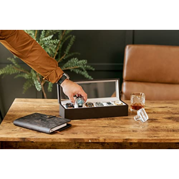 Elegant Watch Box Organizer with Glass Top and Magnetic Closure
