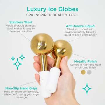 MonétBeauty Stainless Steel Ice Globes for Facials (Gold Black Handle), Durable Cryo Globes Instant...
