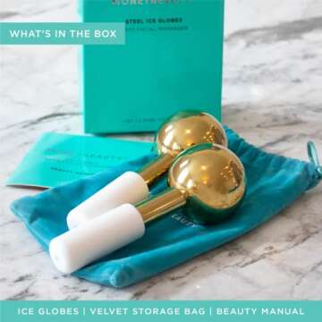 MonétBeauty Stainless Steel Ice Globes for Facials (Gold Black Handle), Durable Cryo Globes Instantly Reduce Puffiness, Tighten Pores & Sinus Relief, Face Globes Facial Massages & Daily Beauty Routine
