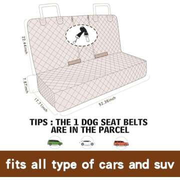 JSTHT Dog Car Seat Cover for Back Seat 100% Waterproof Car Seat Cover Protector for Dogs in Car Nonslip Scratch Proof Durable Dog Seat Cover for Cars SUV &Truck