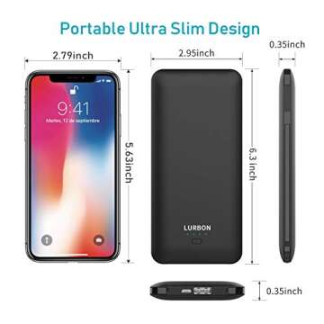 LURBON 10000 mAh Portable Charger Power Bank,Slim External Battery Pack with Built in AC Wall Plug, ...