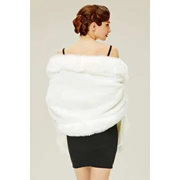 BABEYOND Faux Fur Shawl for Women with Collar Scarf Wrap Faux Fur Evening Cape for Winter Coat