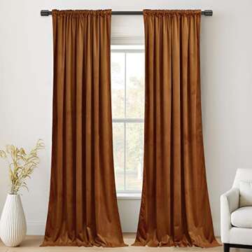 StangH Burnt Orange Velvet Curtains - Back Tab Blackout Thermal Insulated Window Drapes for Bedroom/...
