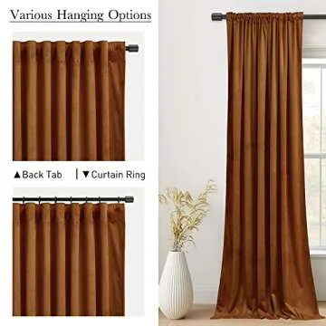 StangH Burnt Orange Velvet Curtains - Back Tab Blackout Thermal Insulated Window Drapes for Bedroom/Living Room, Holiday Home Decoration Backdrops for Kids, W52 x L84, 2 Panels