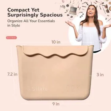 SILKLE Silicone Makeup Bag - Versatile Makeup Organizer with Magnets and Wavy Design, Travel Toiletry Bag and Makeup Brush Holder - Compact and Stylish Cosmetic Bag for Daily Use - Khaki