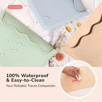 SILKLE Silicone Makeup Bag - Versatile Makeup Organizer with Magnets and Wavy Design, Travel Toiletry Bag and Makeup Brush Holder - Compact and Stylish Cosmetic Bag for Daily Use - Khaki