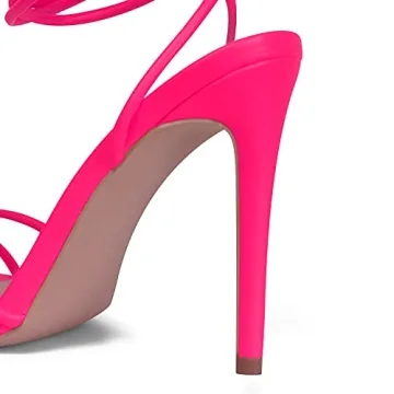GENSHUO Sexy Strappy Heels Fluorescent Pink for Women
