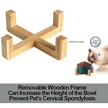 Ceramic Dog Bowls, Non-Slip Elevated Dog Bowl with Wooden Stand, Suitable for Small and Medium-Sized Cats and Dogs (30.34 oz 2.7in*6.2in, Grey)