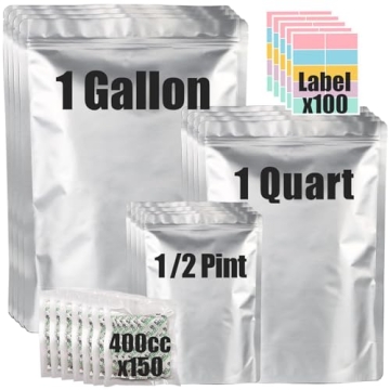 100 Mylar Bags for Food Storage with 150 Oxygen Absorbers - Resealable & Durable