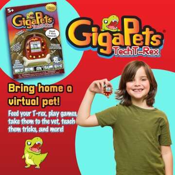 Giga Pet Virtual Pet for Kids Ages 5 and Up, 90s Throwback, 2-in-1 T-Rex Dinosaur | Upgraded Collect...