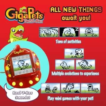 Giga Pet Virtual Pet for Kids Ages 5 and Up, 90s Throwback, 2-in-1 T-Rex Dinosaur | Upgraded Collector’s Edition | Kids Learn to Take Care of a Pet