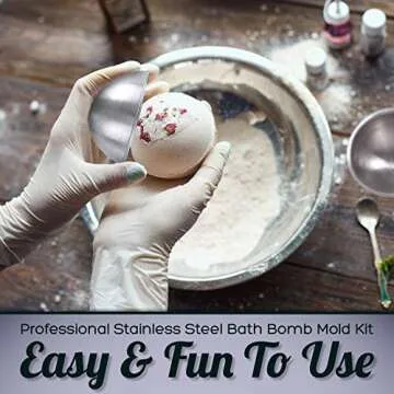 Stainless Steel Bath Bomb Molding Set-3 Metal Round Bath Bomb Molds (6 Half Spheres)- DIY Professional Molds for Fizzy Bombs: Instructional Pamphlet, E-Book & Mesh Storage Bag- Starter Kit