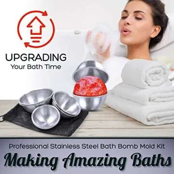 Stainless Steel Bath Bomb Molding Set-3 Metal Round Bath Bomb Molds (6 Half Spheres)- DIY Professional Molds for Fizzy Bombs: Instructional Pamphlet, E-Book & Mesh Storage Bag- Starter Kit