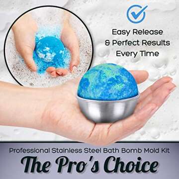 Stainless Steel Bath Bomb Molding Set-3 Metal Round Bath Bomb Molds (6 Half Spheres)- DIY Professional Molds for Fizzy Bombs: Instructional Pamphlet, E-Book & Mesh Storage Bag- Starter Kit