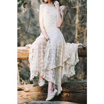R.Vivimos Womens Sleeveless Backless Asymmetrical Layered Lace Long Dress with Slip Two Pieces (XL, Beige)