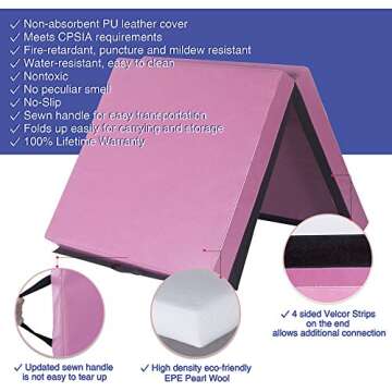 4'x10'x2" Thick Folding Panel Gymnastics Tumbling Mat Gym Fitness Exercise, Pink…